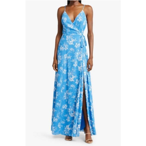💕WAYF💕 The Angelina Floral Wrap Gown ~ Ocean Etoile Floral Print Medium M NWOT - Picture 3 of 15